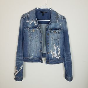 WHBM Flower Embroidered Denim Jacket Size 10